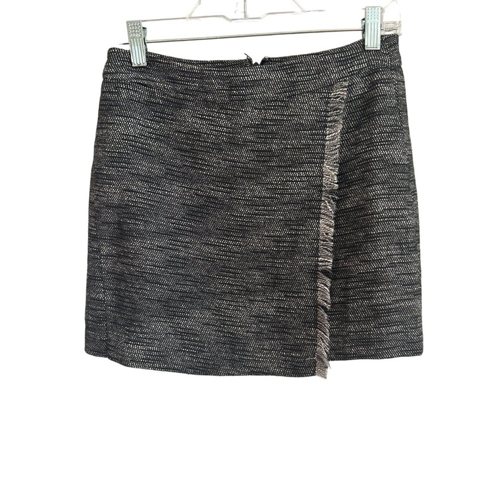 Loft, Black & Gray Tweed Faux Wrap Mini Skirt, Size 0